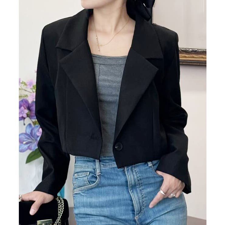 ショート丈テーラードジャケット韓国風秋服 | Miniministore | 詳細画像1 