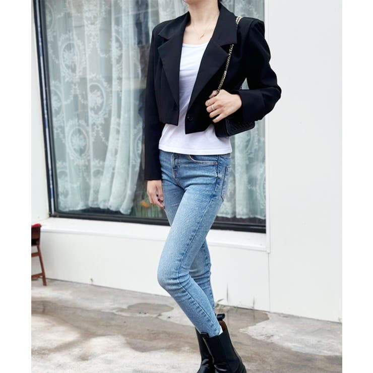 ショート丈テーラードジャケット韓国風秋服 | Miniministore | 詳細画像10 