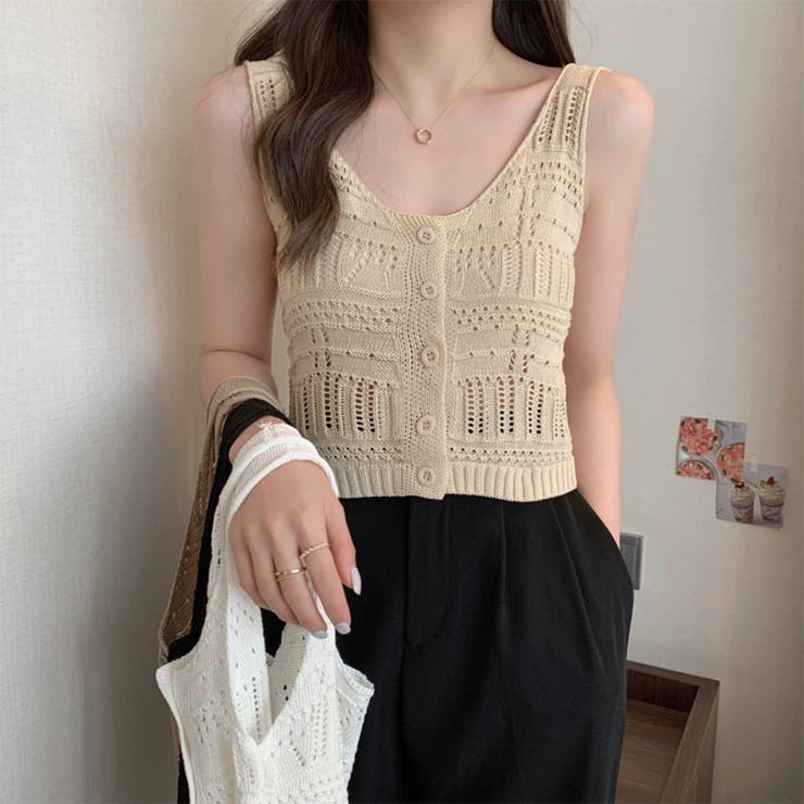 透かし編み タンクトップ スクエアネック | Miniministore | 詳細画像11 