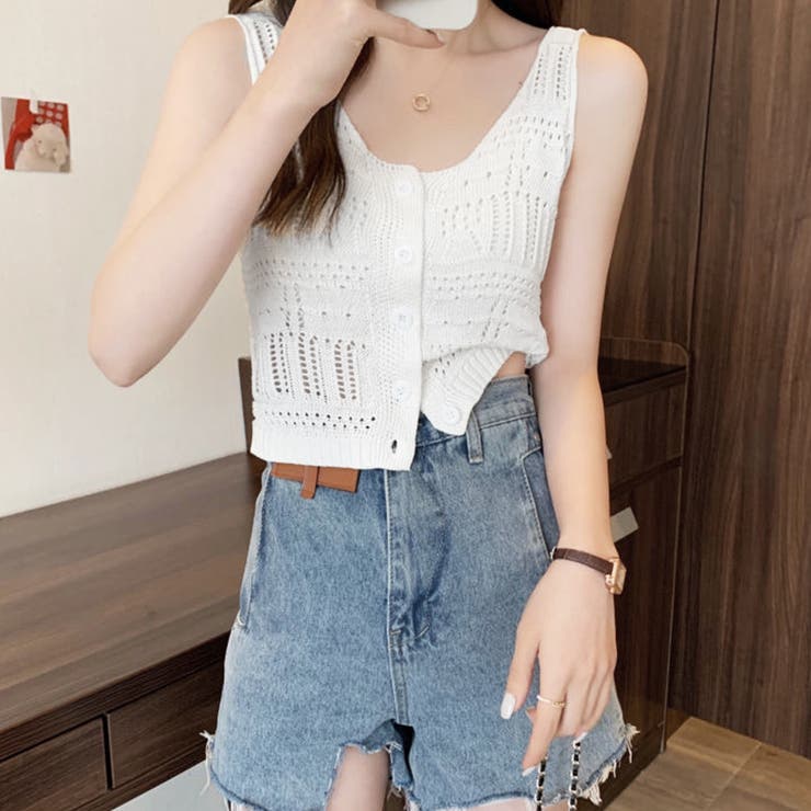 透かし編み タンクトップ スクエアネック | Miniministore | 詳細画像4 