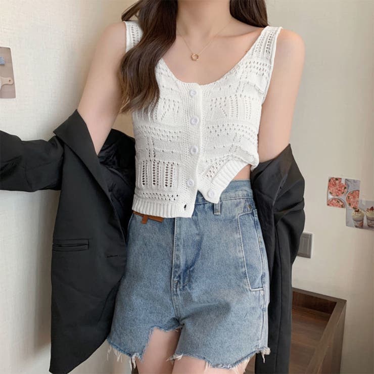 透かし編み タンクトップ スクエアネック | Miniministore | 詳細画像5 