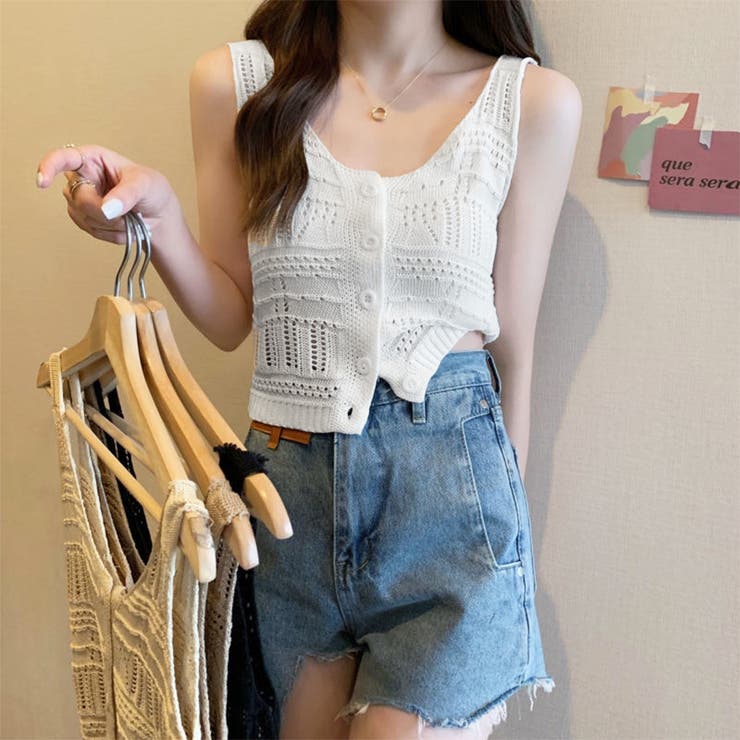 透かし編み タンクトップ スクエアネック | Miniministore | 詳細画像6 