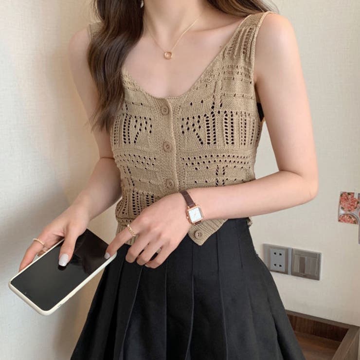 透かし編み タンクトップ スクエアネック | Miniministore | 詳細画像8 