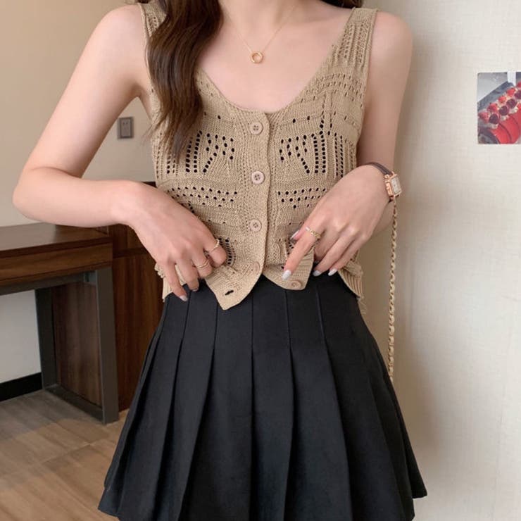 透かし編み タンクトップ スクエアネック | Miniministore | 詳細画像9 