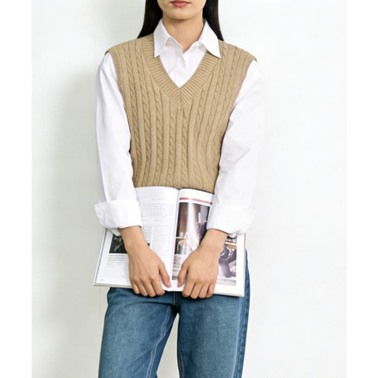 ニットベスト ケーブル編み 重ね着韓国風 | Miniministore | 詳細画像3 