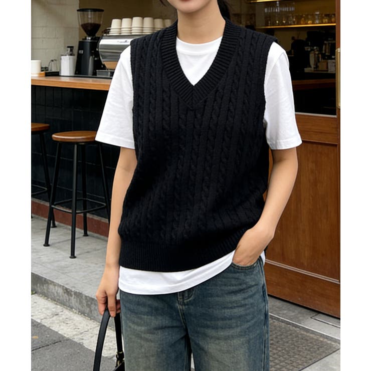 ニットベスト ケーブル編み 重ね着韓国風 | Miniministore | 詳細画像7 