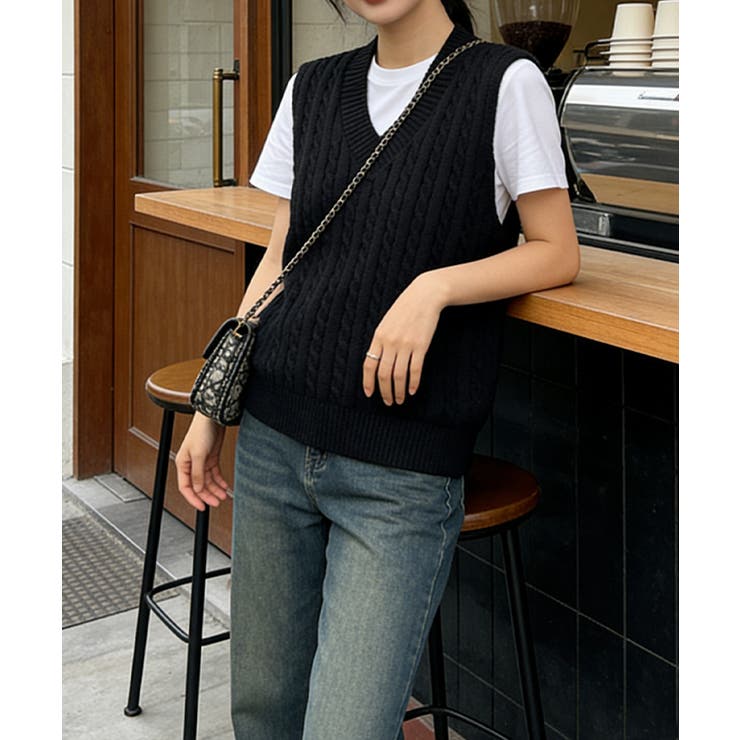 ニットベスト ケーブル編み 重ね着韓国風 | Miniministore | 詳細画像8 