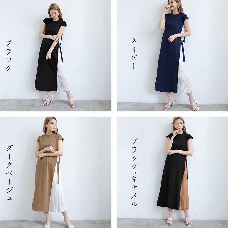 ワンピース サイドプリーツ ロング 夏[品番:II000008277 ワンピース サイドプリーツ ロング 夏[品番:II000008277