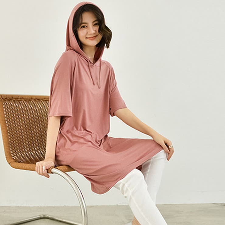 【美品】レモンとバター Tシャツワンピース フリーサイズ 無地 ロング丈 Tシャツ ワンピース 夏[品番：II000008888