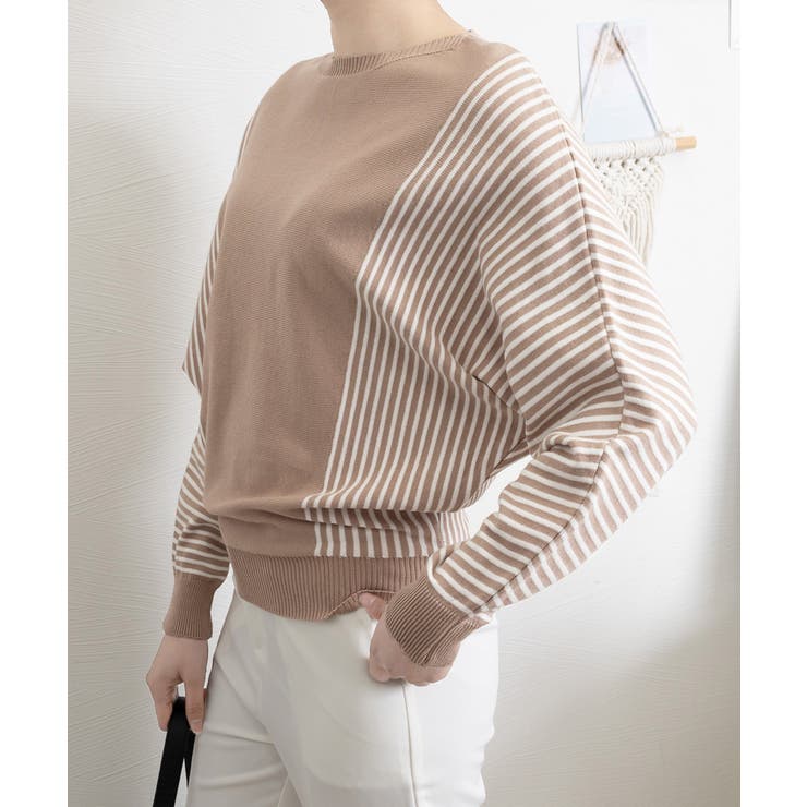 ストライプ配色ドルマンニット体型カバー春 | Miniministore | 詳細画像12 