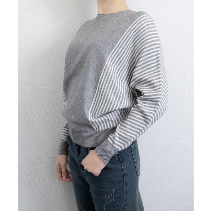 ストライプ配色ドルマンニット体型カバー春 | Miniministore | 詳細画像15 