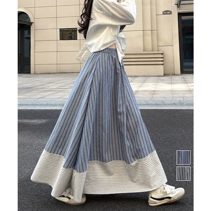 ストライプ柄ロングスカートフレアスカート | Miniministore | 詳細画像1 
