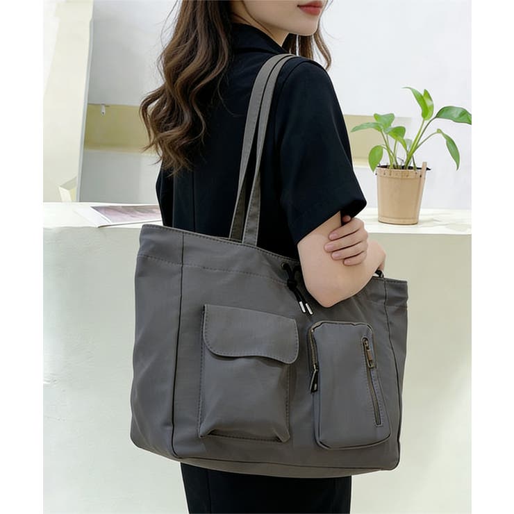 ダークグレー | ナイロン巾着バッグ トートバッグ 大容量 | Miniministore
