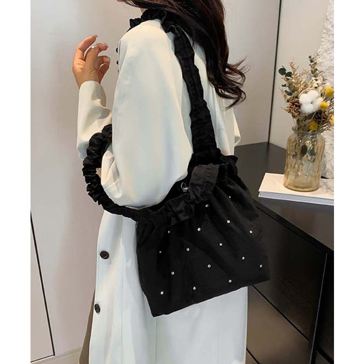 ブラック | ギャザートートバッグ 巾着型トート大容量 | Miniministore