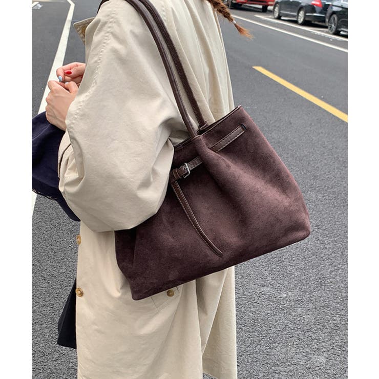 ブラウン | スエード調トートバッグ ベルトデザイン鞄 | Miniministore