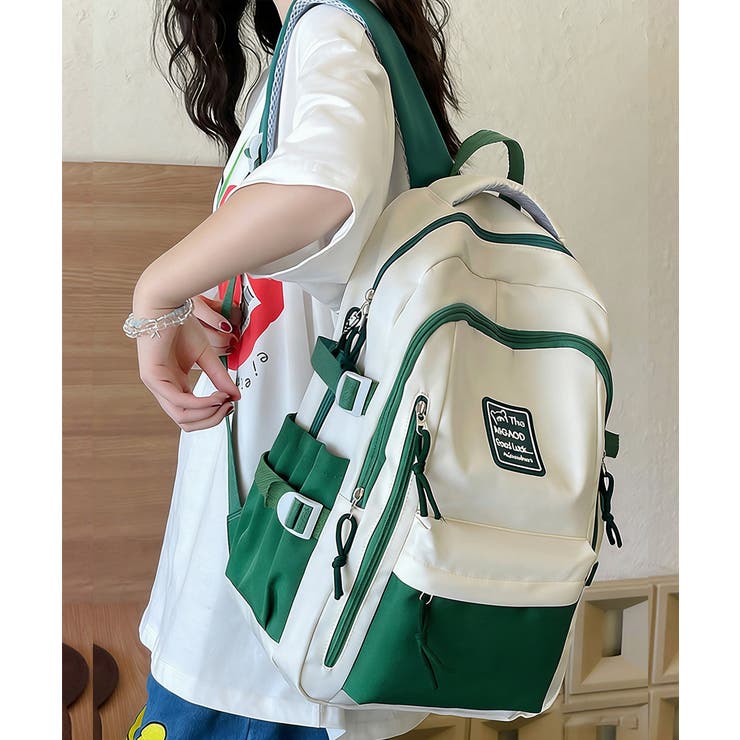 グリーン | リュックサックバイカラーデイバッグ大容量 | Miniministore