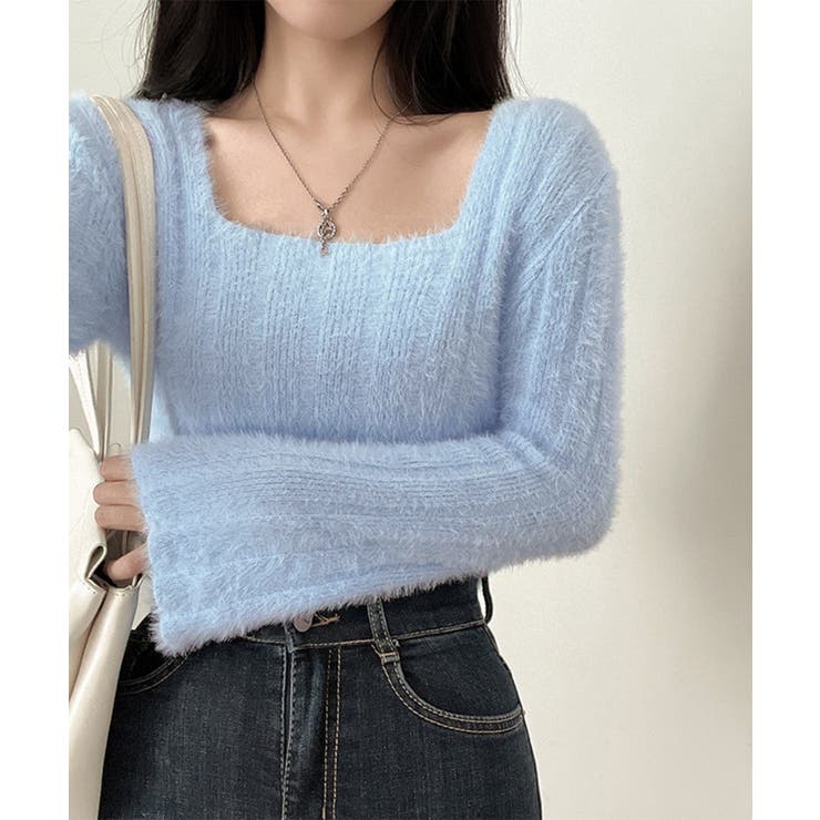 ライトブルー | ショート丈 シャギーニットトップス韓国風 | SUNSHINE CLOSET