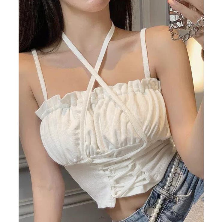 オフホワイト | レースアップニットキャミソールレディース | Miniministore