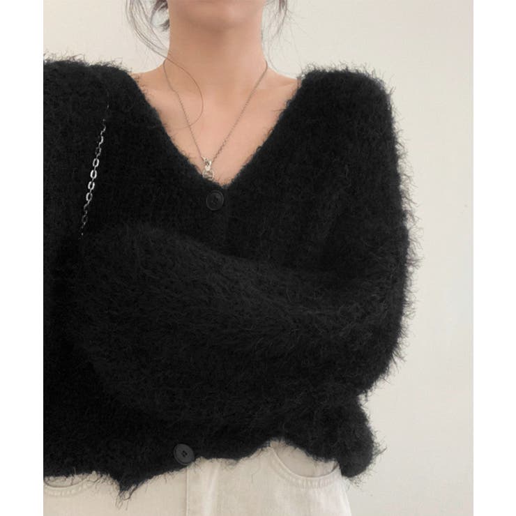 ブラック | シャギーニットカーディガン モヘアタッチ | Miniministore
