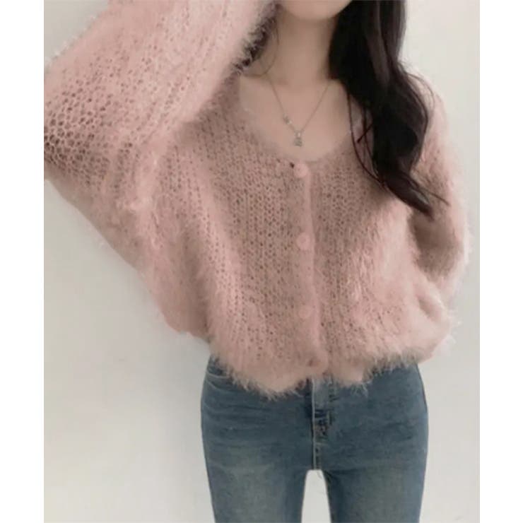 スモークピンク | シャギーニットカーディガン モヘアタッチ | Miniministore