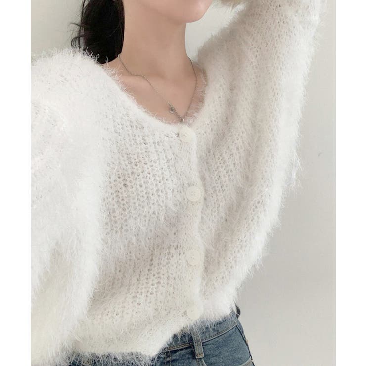 ホワイト | シャギーニットカーディガン モヘアタッチ | Miniministore