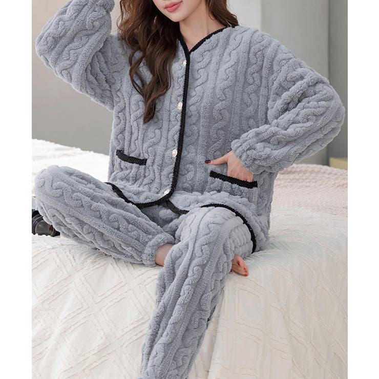 ブルーグレー | フリースパジャマセット レディース部屋着 | Miniministore