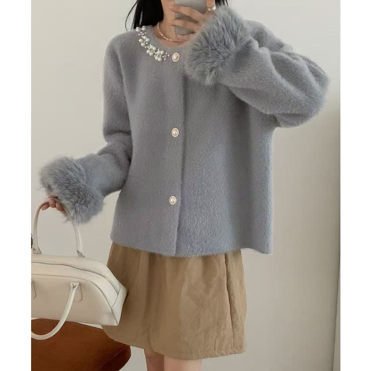 モヘアニットカーディガンファージャケット[品番：AGCW0007345