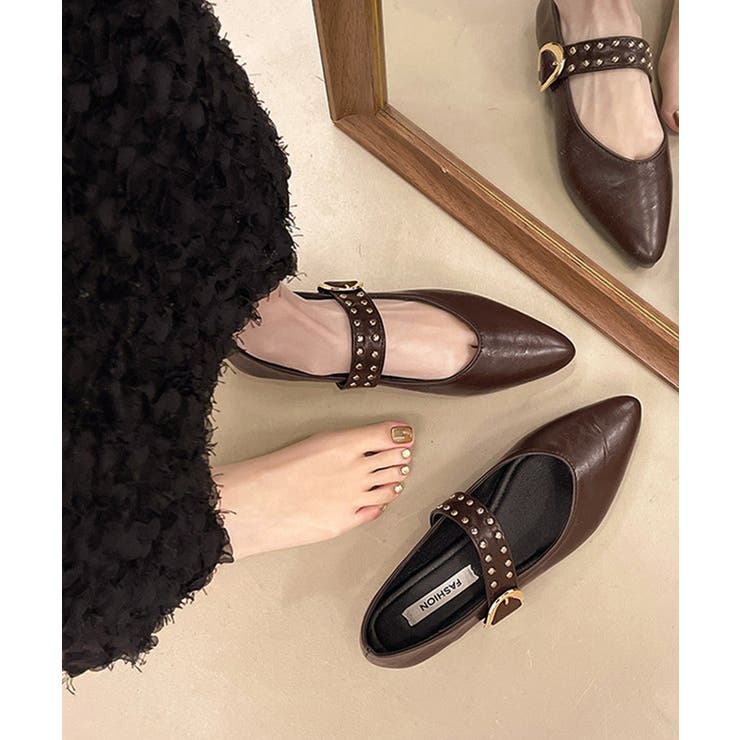 ブラウン | スタッズ付きメアリージェーンパンプス浅口 | Miniministore