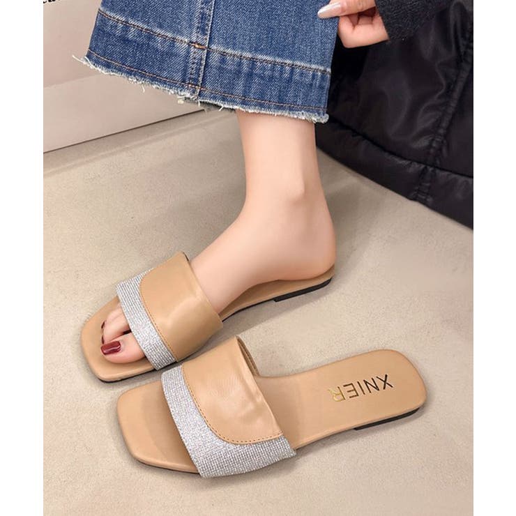 ベージュ | スクエアトゥ フラットサンダルレディース | Miniministore