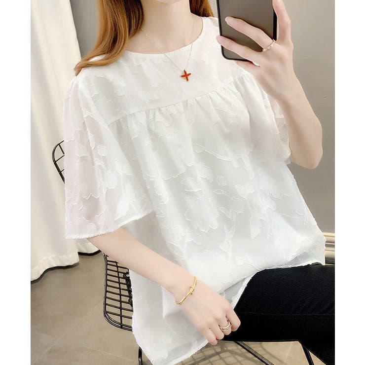ホワイト | フレア袖シフォンブラウス レディース夏服 | Miniministore