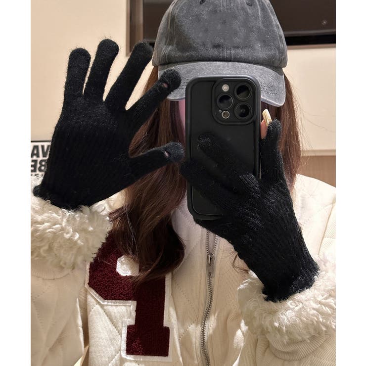 ブラック | スマホ対応手袋 暖かい ボア袖グローブ冬 | Miniministore