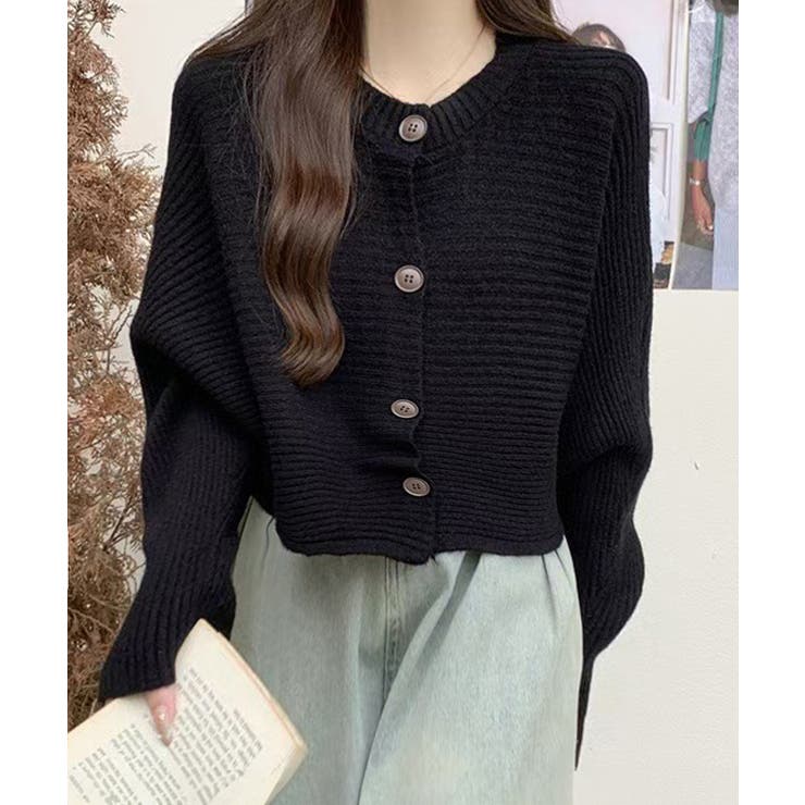 ブラック | ドルマンニットトップス ショート丈ニット | Miniministore