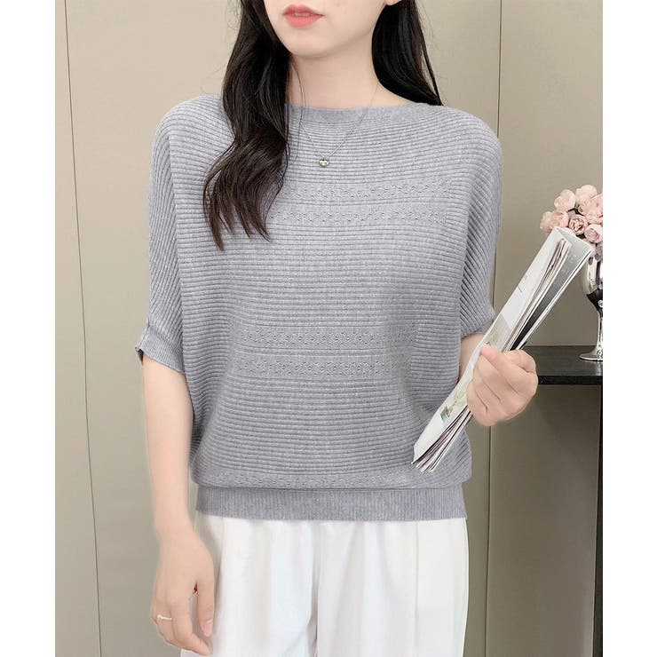 ライトグレー | サマーニットトップス ドルマンスリーブ夏 | Miniministore