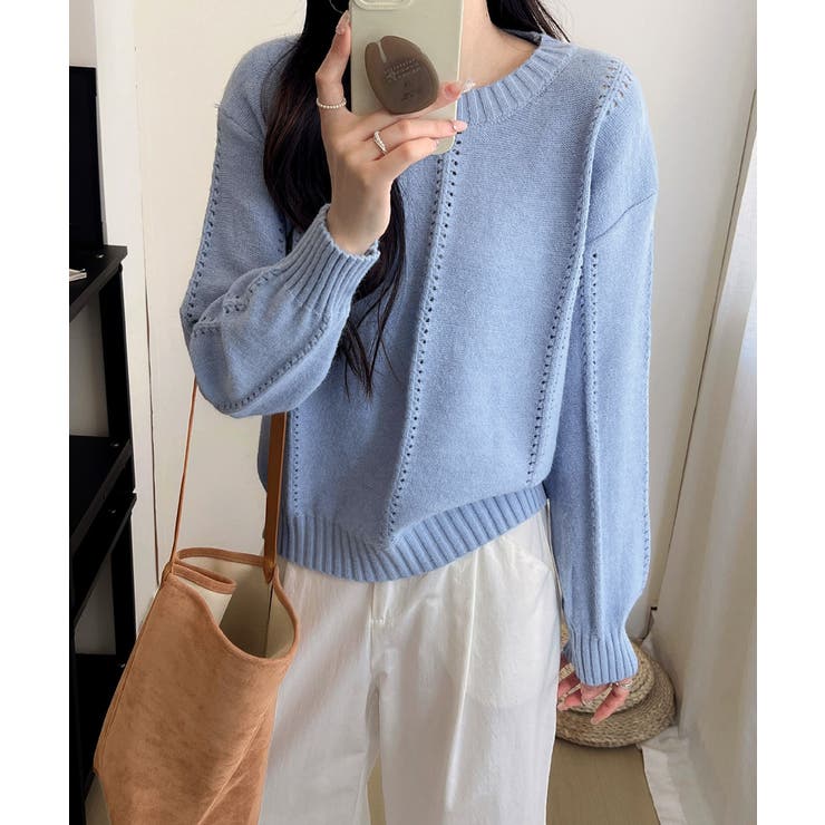 ブルー | ニットトップス 秋冬クルーネックセーター | Miniministore