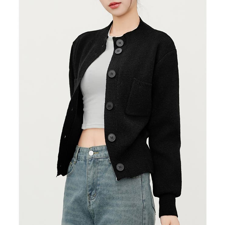 ブラック | ショート丈ニットカーディガンポケット付き | Miniministore