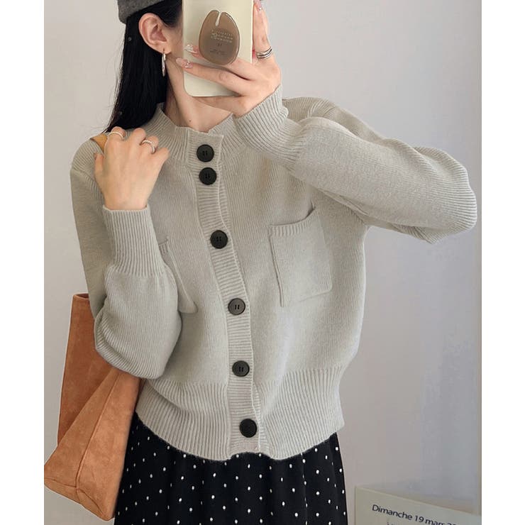ライトグレー | ショート丈ニットカーディガンポケット付き | Miniministore