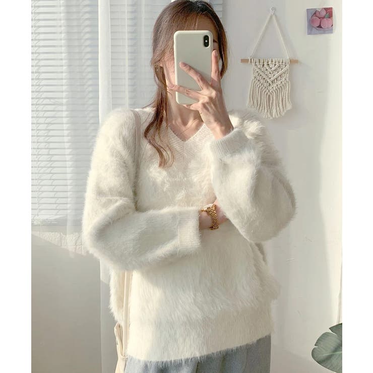 アイボリー | シャギーニットトップスふわふわニット秋冬 | SUNSHINE CLOSET