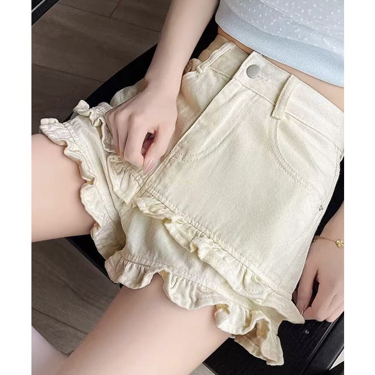 アイボリー | レディース 裾フリルデニムショーパン 美脚脚長 | SUNSHINE CLOSET