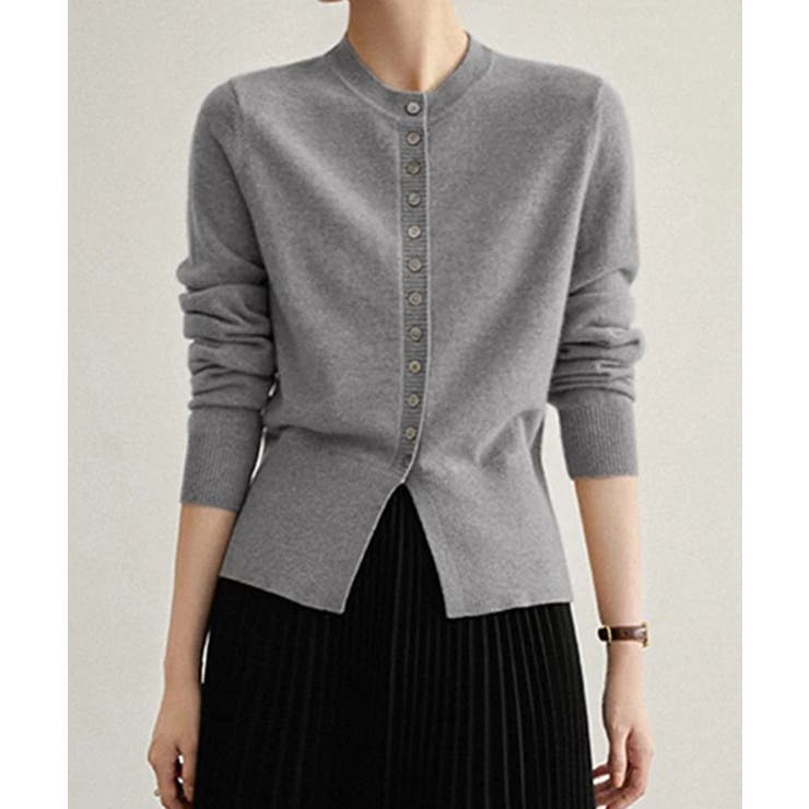 グレー | ニットセーターフロントボタンニットカーデ | Miniministore