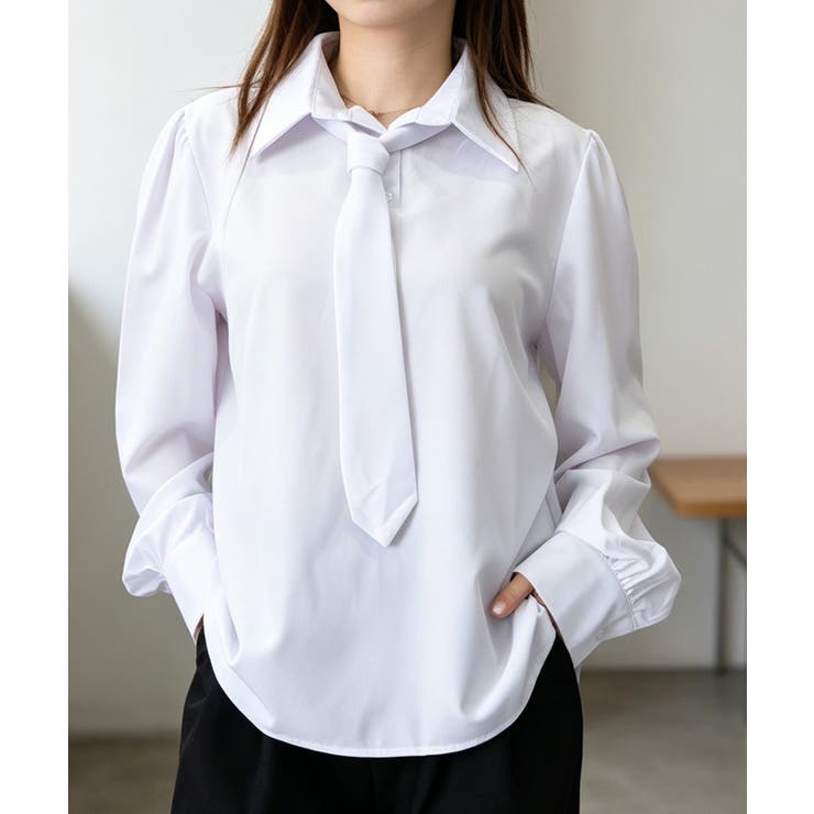 ホワイト | ネクタイ付きシャツブラウスレディース長袖 | Miniministore