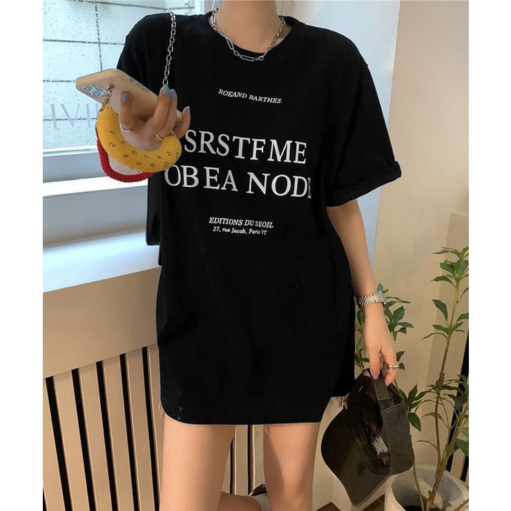 ブラック | ロゴプリントTシャツ 半袖韓国風トップス | Miniministore