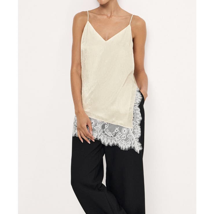 アイボリー | サテン調レーストリムキャミソールVネック | Miniministore