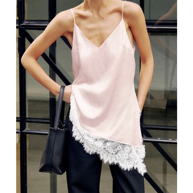 ピンク | サテン調レーストリムキャミソールVネック | Miniministore