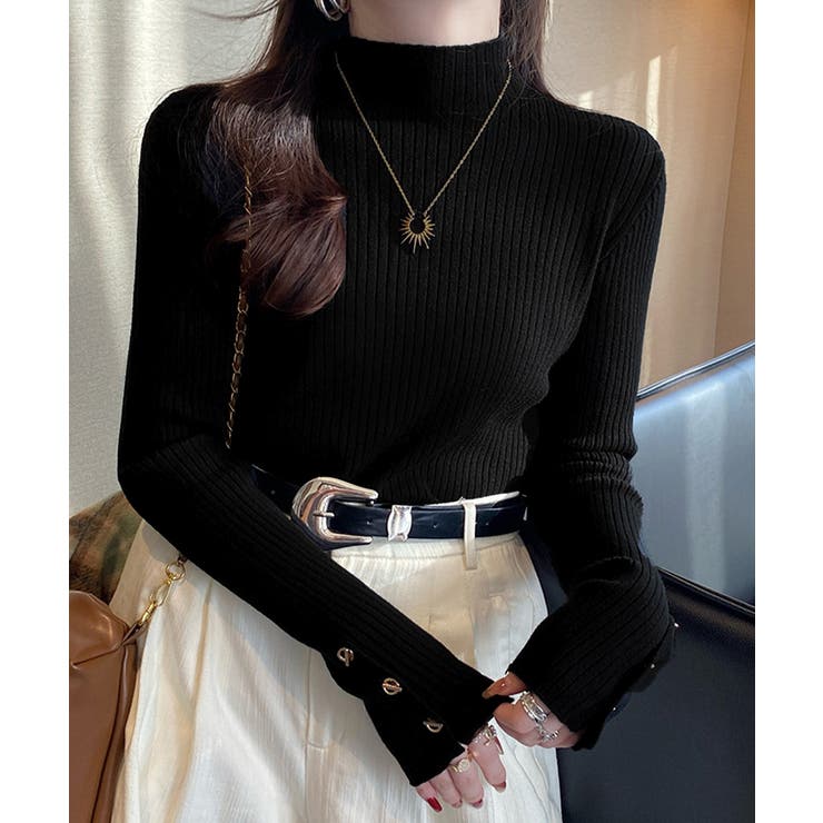 モックネック ニットトップス 長袖秋冬服 | Miniministore | 詳細画像4 