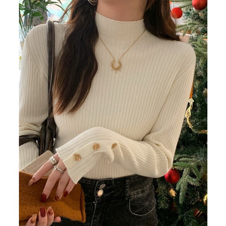 モックネック ニットトップス 長袖秋冬服 | Miniministore | 詳細画像7 