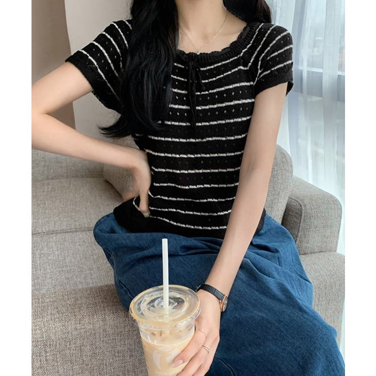 パンチングリボン半袖ニットトップス韓国風 | Miniministore | 詳細画像11 