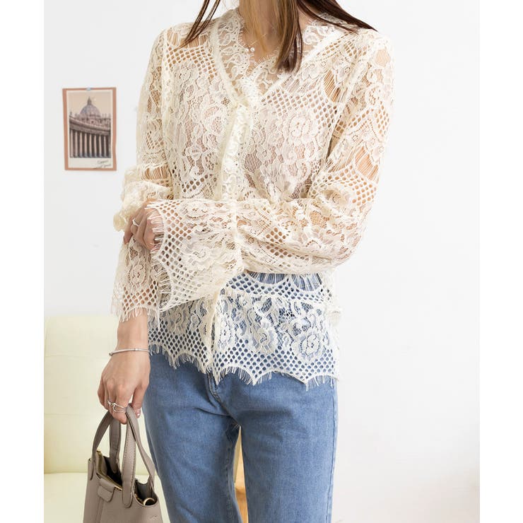 総レースブラウスVネックシースルーシャツ | Miniministore | 詳細画像11 