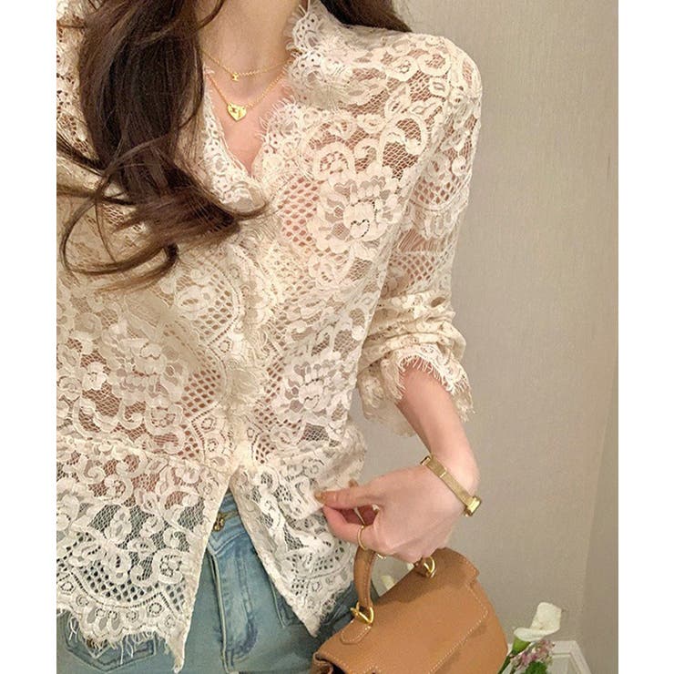 総レースブラウスVネックシースルーシャツ | Miniministore | 詳細画像3 