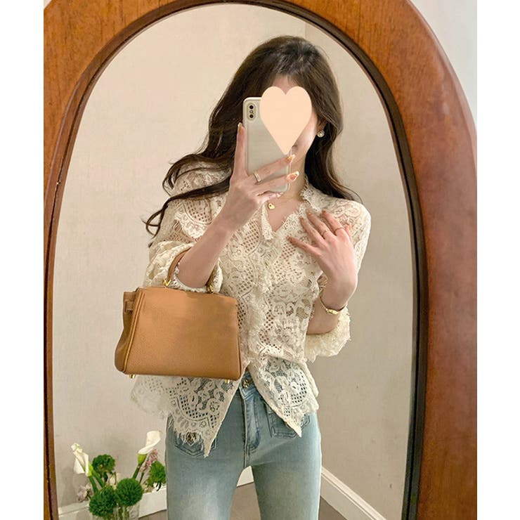 総レースブラウスVネックシースルーシャツ | Miniministore | 詳細画像6 