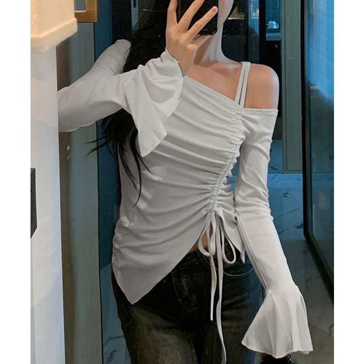 ワンオフショルダーTシャツギャザー 長袖 | Miniministore | 詳細画像8 